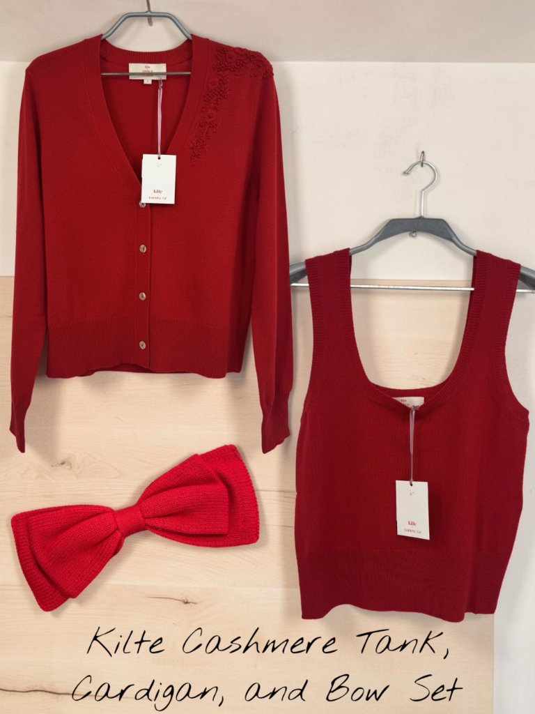 Kilte Collection Cashmere Bijou Tank, Cardigan Sweater, Bow Matching Set Sz 2-M